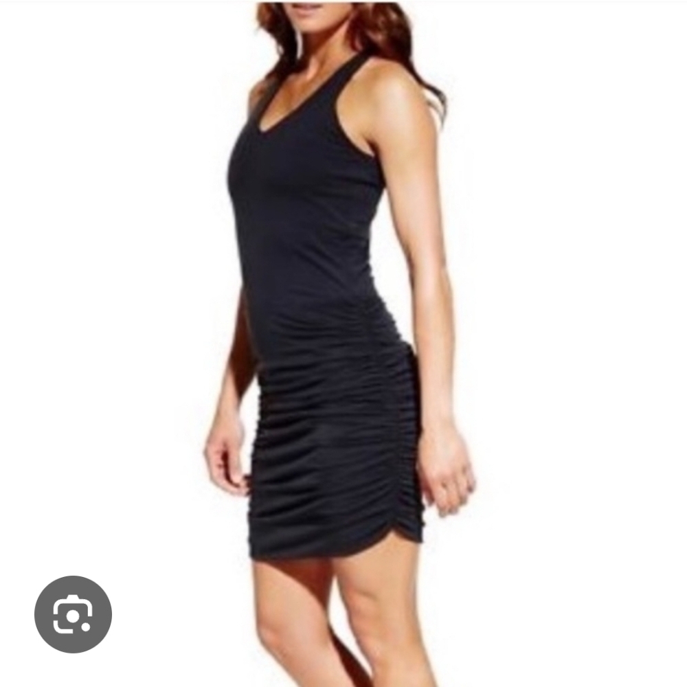 Calia by Carrie Underwood Double Layer Ruched Jersey Dress Black Med